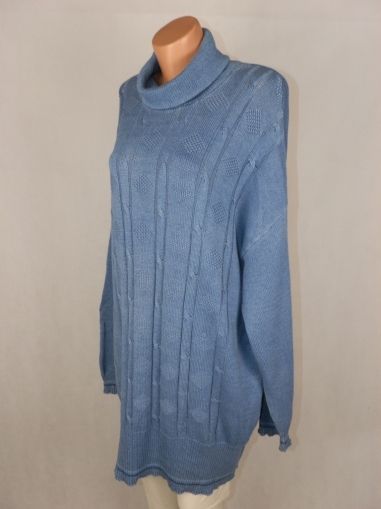 XXXL-XXXXL  Дълъг син памучен пуловер с избелял ефект