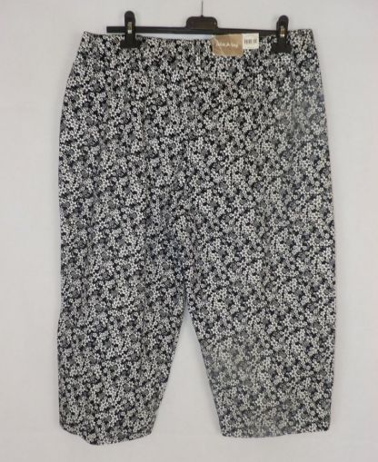 XL Черно-бял памучен панталон на цветя (с етикет)