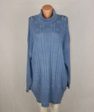 XXXL-XXXXL  Дълъг син памучен пуловер с избелял ефект