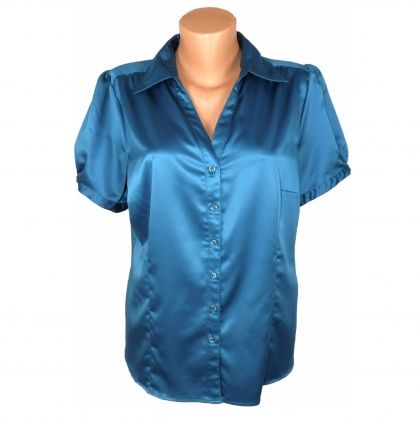 (дублиран) XL-XXL Еластична блуза от  сатен в цвят зелен тюркоаз