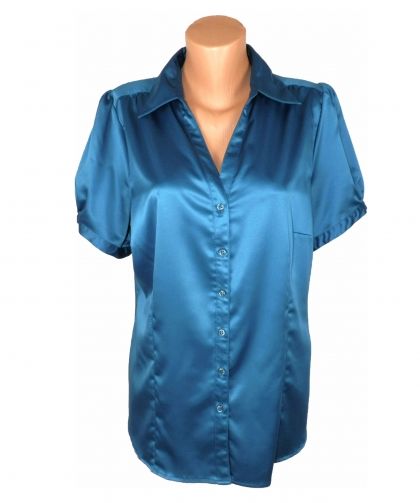 (дублиран) XL-XXL Еластична блуза от  сатен в цвят зелен тюркоаз