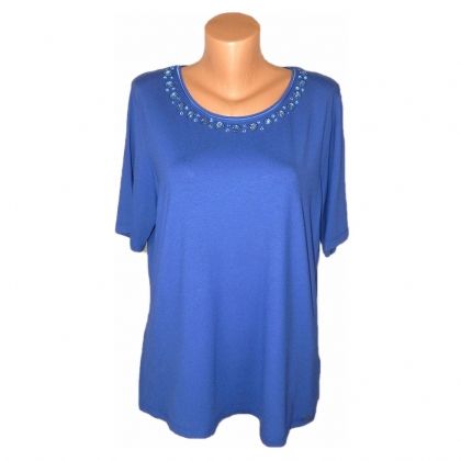 XL-XXL Синя трикотажна блуза с украси