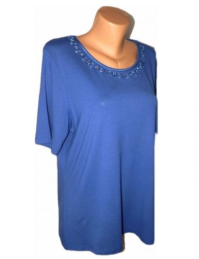 XL-XXL Синя трикотажна блуза с украси