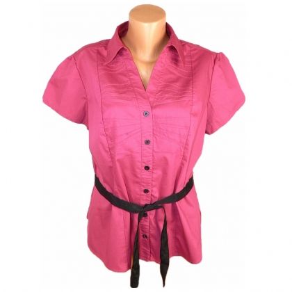 XL Памучна цикламенова блуза с колан