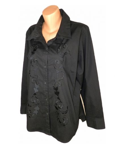 XL-XXL Черна памучна блуза с бродерии ( с етикет)
