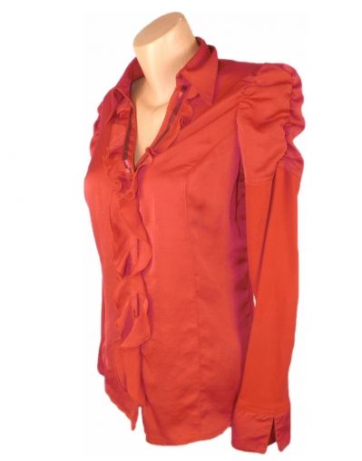 L Червена шифоново-трикотажна блуза с набори