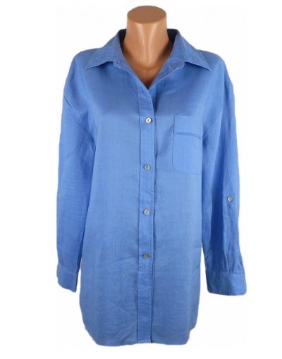 XL Синя ленена блуза с ръкави-трансформери