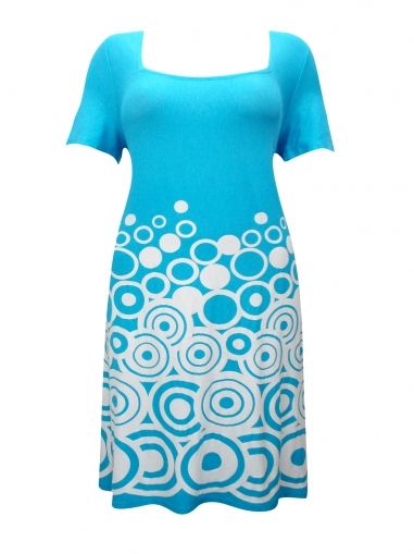 Sheego BLUE Circle Border Print Shift Dress - Plus Size 14 to 32