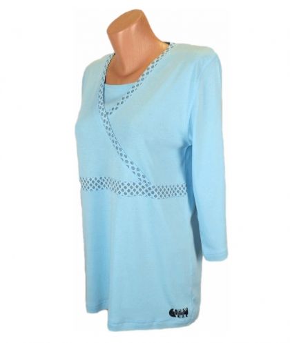 XL Памучна тюркоазена трикотажна блуза