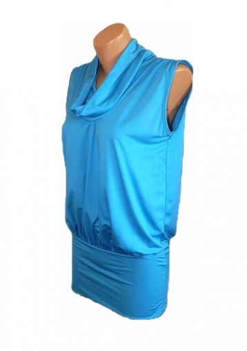 L Тюркоазена еластична блуза-рокля-туника