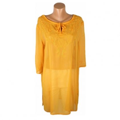 L-XL Жълта шифонова блуза-туника с бродерии