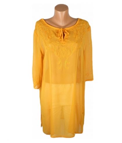 L-XL Жълта шифонова блуза-туника с бродерии