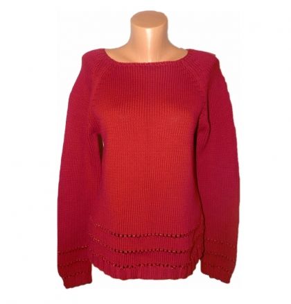 M-L Памучен пуловер в цвят бордо