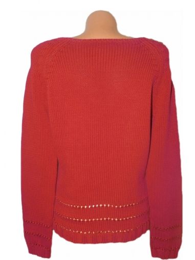 M-L Памучен пуловер в цвят бордо
