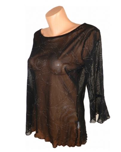 L Еластична черна прозрачна блуза (с етикет)