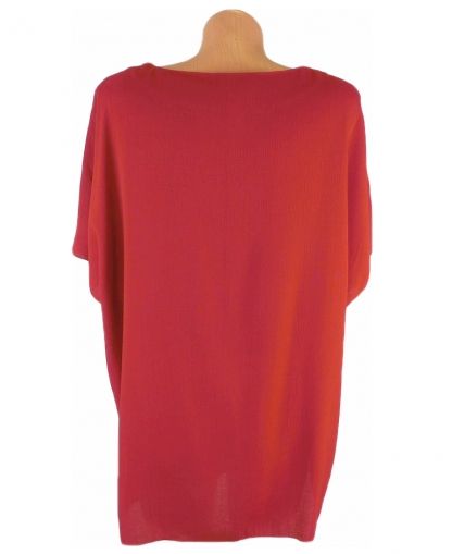 Червена памучна плисирана блуза с бродерии