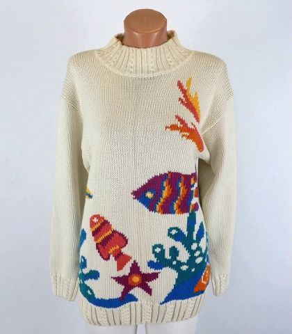 L-XL Памучен пуловер със закачлива рисунка (с етикет)