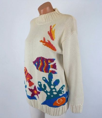 L-XL Памучен пуловер със закачлива рисунка (с етикет)