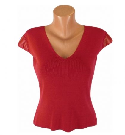 M-L  Червена блуза- елек с кожени елементи