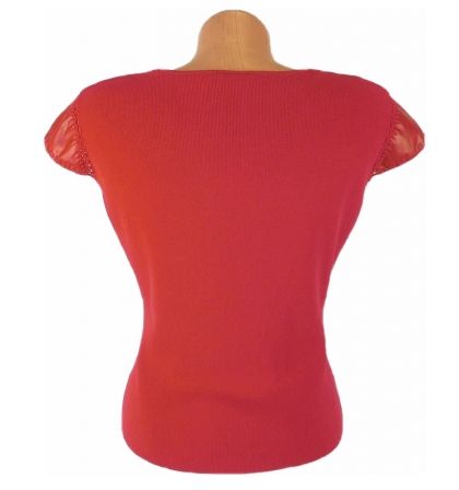 M-L  Червена блуза- елек с кожени елементи