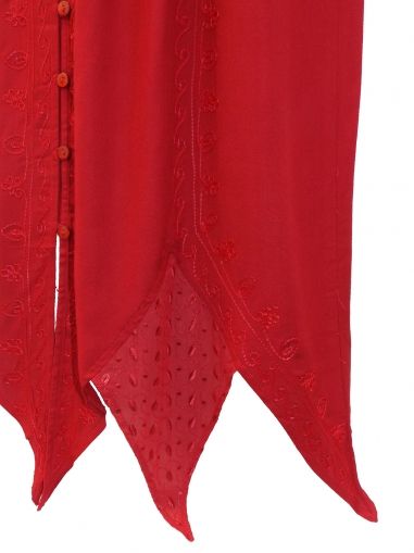 Червена бродирана пола на ластик от вискоза