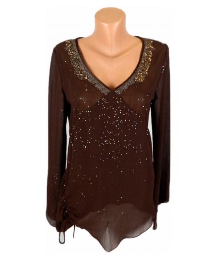 M Красива шоколадова шифонова блуза с украси
