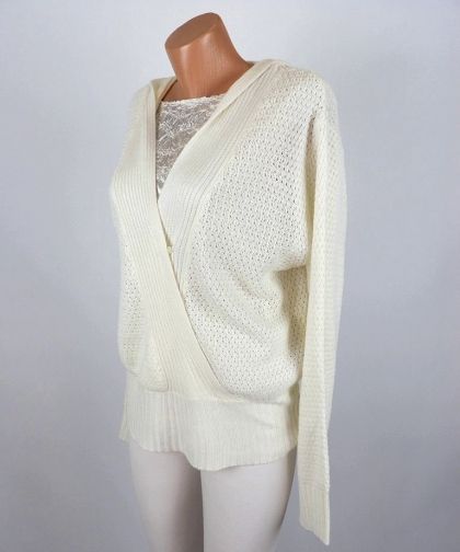 XL-XXL Бял пуловер-жилетка с качулка