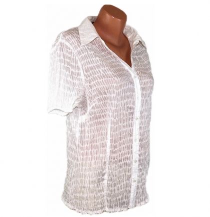 L-XL Бяла плисирана памучна риза