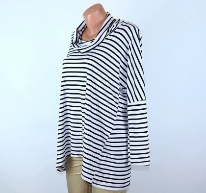 XL Еластична блуза тип поло на райета
