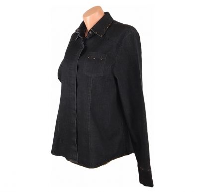 L-XL Черна джинсова риза с камъчета