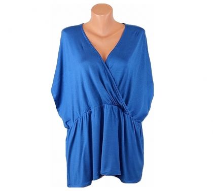 Синя трикотажна блуза от вискоза на ластик