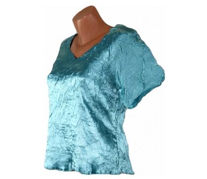 Еластична плисирана тюркоазена блуза