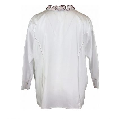 Бяла риза с волани по яката и закопчаването