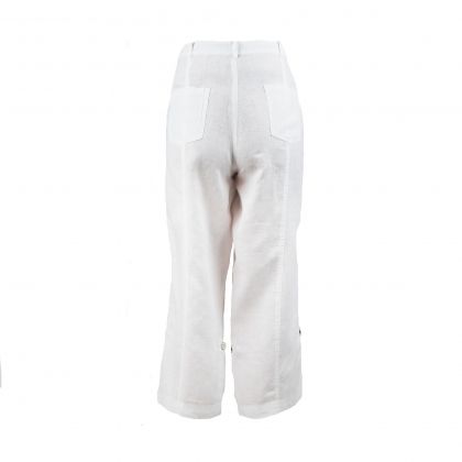 Красив елегантен бял 7/8 ленен панталон