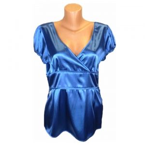 XL Много красива синя еластична блуза от  сатен (с етикет)
