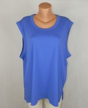 XXXL Синя памучна трикотажна блуза без ръкави 