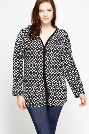 XL Интересна черно-бяла блуза-туника от сатен