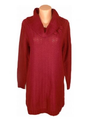 L-XL Дълъг пуловер в цвят бордо