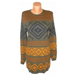 Дълъг памучен пуловер с геометрична рисунка