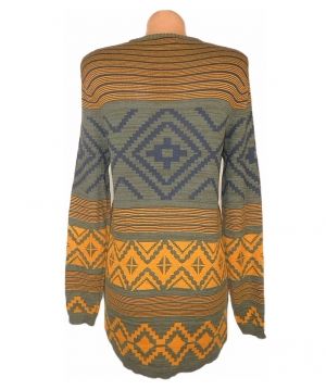 Дълъг памучен пуловер с геометрична рисунка