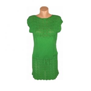 L Зелен плетен дълъг елек без ръкави
