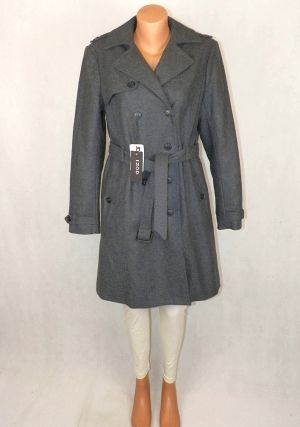 L Топло сиво вълнено палто ( с етикет)