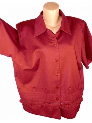XXL Ленена блуза в цвят бордо с украси и бродерии