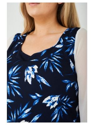 XL-XXL-XXXL Marina Kaneva Синя еластична блуза-туника с шифонови ръкави 