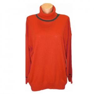 XXL-XXXL Червено вълнен пуловер тип поло 