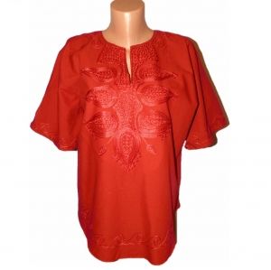 XL Червена памучна блуза с бродерии