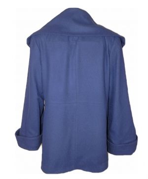 L Синьо вълнено палто с интересна кройка