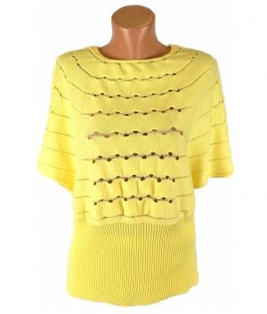 XL Жълта машинно-плетена памучна блуза с интересна кройка