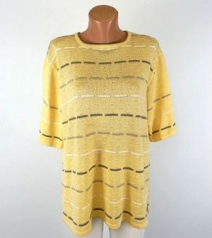 XXL Жълта машинно-плетена блуза с къс ръкав 