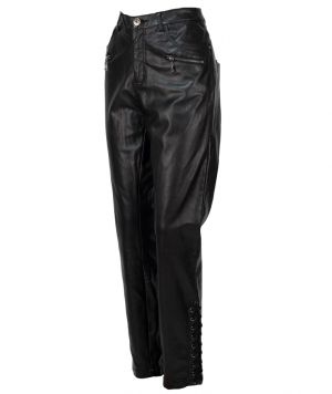 L-XL Черен еластичен кожен панталон с интересни детайли
